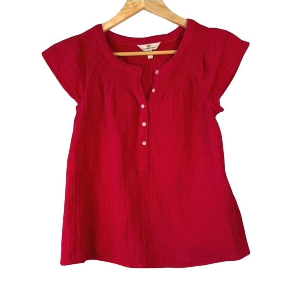 Vineyard Vines Gauze Flutter Sleeve Top Lighthouse Red - XXS - Picture 2 of 9